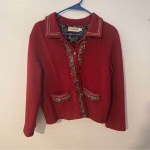 Canvasbacks Vintage Women's Red Blazer with Decorative Feather Trim
